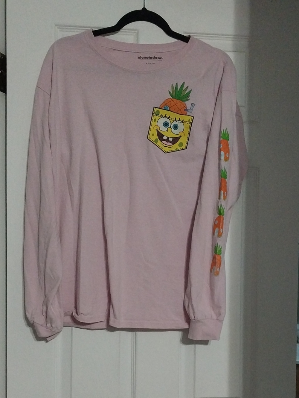 Nickelodeon SpongeBob Pink Long Sleeve Tee with Pineapple Pocket